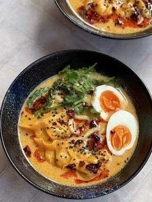 Creamy Coconut Noodle Dumpling Soup