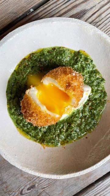 Fried Soft-Boiled Egg & Watercress Cream