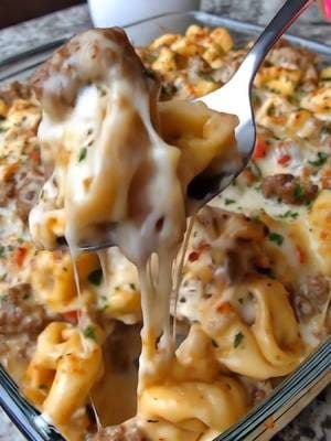 Golden Cheese Steak Tortellini Casserole