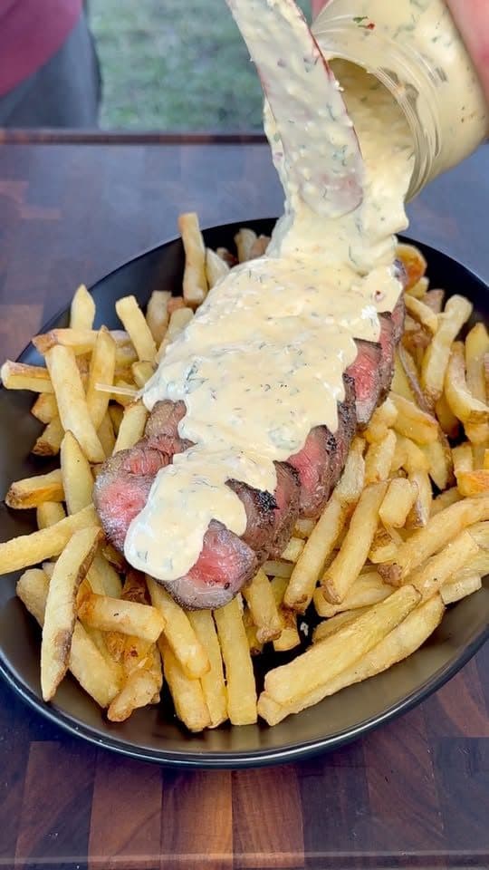 Steak Frites with Parmesan Garlic Cream Sauce