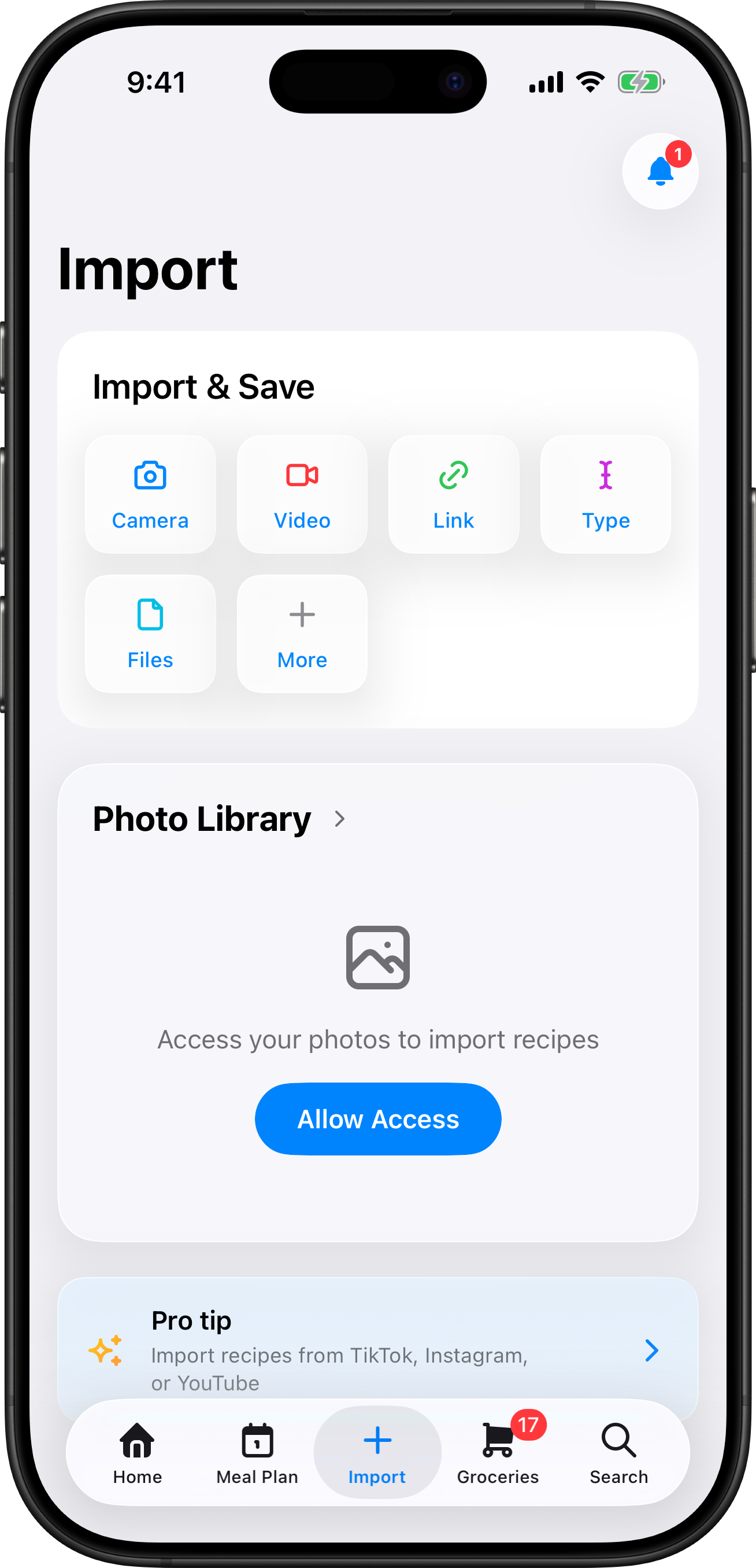 Import any recipe in seconds